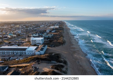 Aerial View of Kill Devil Hills looking North from the Shore line - Shutterstock ID 2144252885