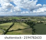 Aerial view of Kingsbury Episcopi near Martock and Yeovil in South Somerset. River Parrett. Drone photography.