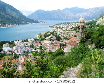 Aerial view of Kotor bay and old city in Kotor, Montenegro. Kotor is a coastal town in a secluded Gulf of Kotor, its preserved medieval old town is an UNESCO World Heritage Site. 2017-6 - Shutterstock ID 1795059052