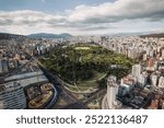 Aerial view of La Carolina Park in the city of Quito, Ecuador, the financial district of the city