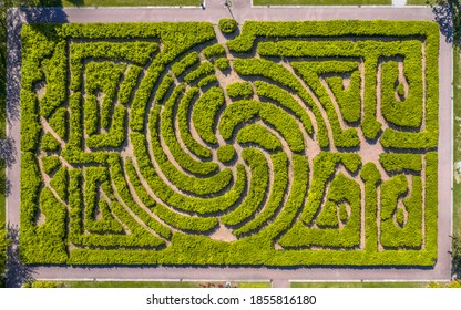 Aerial view of Labyrinth in a park seen from above top down - Shutterstock ID 1855816180