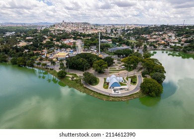 Aerial view of "Lagoa da Pampulha", "Igreja São Francisco" in the city of Belo Horizonte, in Minas Gerais, Brazil.