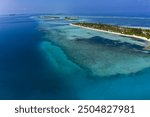 Aerial view, lagoon of the Maldives island Bodufinolhu or Fun Island resort, South Male Atoll, Maldives, Asia