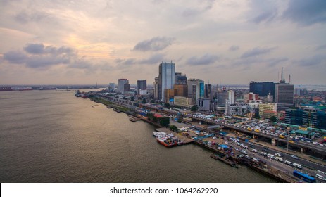 Aerial view of Lagos Island with Lagos Marina