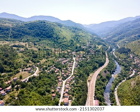 Aerial view of Lakatnik Rocks at Iskar river and Gorge, Balkan Mountains, Bulgaria