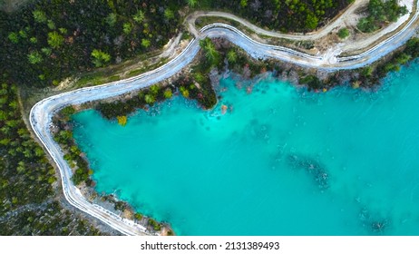 Aerial View Of A Lake Ash Pond Top View Drone