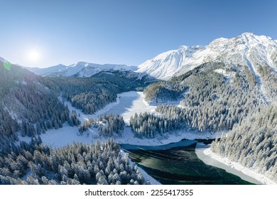 Aerial View of Lake Obernberg in Winter in the Austrian Alps in Tyrol, Austria - Powered by Shutterstock