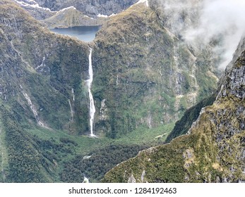 Aerial View Of Lake Quill And Sutherland Falls, Fiordland, New Zealand