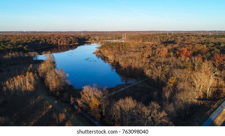 An Aerial View Of Lake Redington And The Surrounding Hiking Trails Of The Patuxent River In Laurel, Maryland.