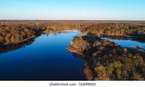 An Aerial View Of Lake Redington And The Surrounding Hiking Trails Of The Patuxent River In Laurel, Maryland.