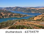 aerial view of lake sonoma region in northern california wine country