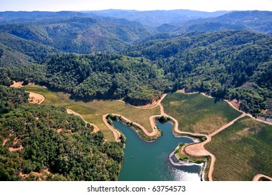 Aerial View Of Lake Sonoma Region In Northern California Wine Country