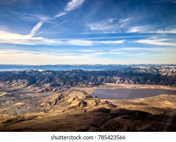 Aerial View Of Lake Tahoe And Washoe Lake Outside Of Reno, Nevada