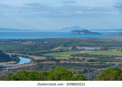 Aerial View Of Lake Taupo In New Zealand