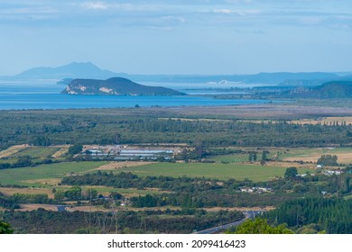 Aerial View Of Lake Taupo In New Zealand