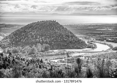 Aerial View Of Lake Taupo And River, New Zealand.