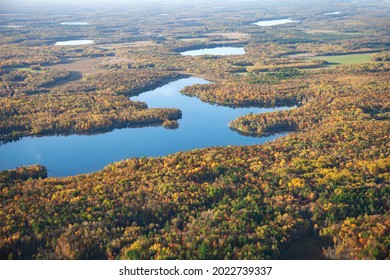 Aerial View Of Lakes And Forest In Fall Color Near Brainerd, Minnesota