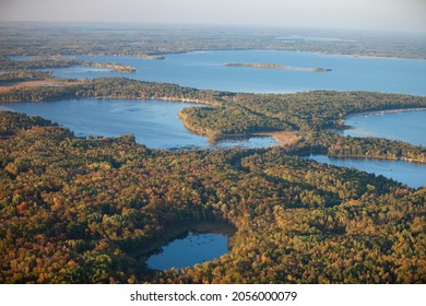 Aerial View Of Lakes And Trees In Autumn Color Near Brainerd Minnesota
