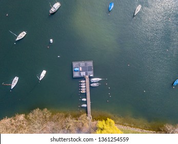 Aerial View Of Lakeside Beach With No People. Beautiful Sea Floor Under Water. Ground Visible From Above.