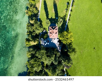 Aerial view of a lakeside park in Meggen, Switzerland. - Powered by Shutterstock