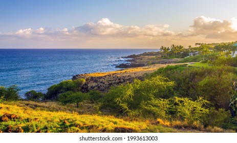 Aerial view of Lanai, Hawaii at sunset. Lanai, a short ferry ride from Lahaina, Maui, is colloquially known as the Pineapple Island because of its past as a pineapple plantation. - Powered by Shutterstock