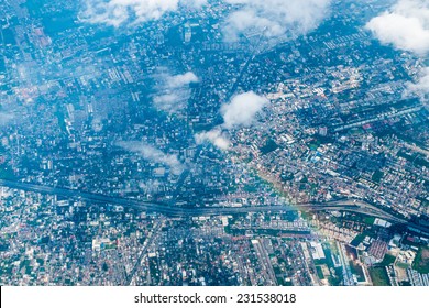 Aerial View Landscape Of  Bangkok City In Thailand With Cloud