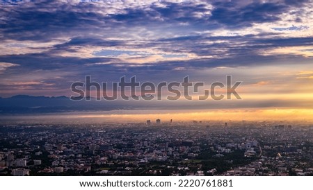 aerial view landscape of chiang mai city form DOI SUTHEP mountain at morning with sea of mist in sunrise sky, Chiangmai, Thailand