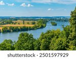 Aerial view of landscape of Danube near Regensburg, Germany.