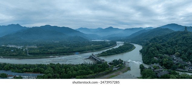 Aerial view of landscape in dujiangyan,Sichuan province,China