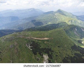 Aerial View Landscape Mountain. Tracking tourism, trace.