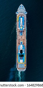 Aerial View Large Cruise Ship At Sea, Passenger Cruise Ship Vessel