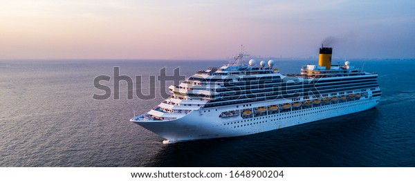 Aerial view large cruise ship at sea, Passenger\
cruise ship vessel