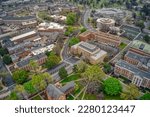 Aerial View of a large public University in Tuscaloosa, Alabama