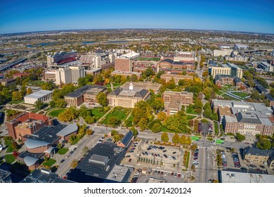 Aerial View Of A Large Public University In Lincoln, Nebraska