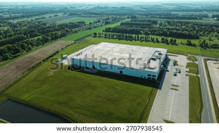 Aerial view of large warehouse complex