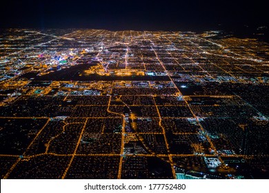 Aerial view of Las Vegas by night, Nevada