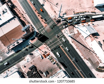 Aerial View Of The Las Vegas Streets From Above. The Strip And Other Buildings.