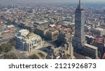 Aerial view of the Latin American tower and the famous Palace of Fine Arts in downtown Mexico City