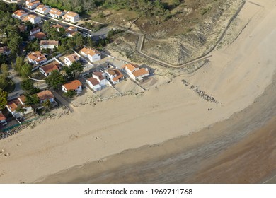Aerial view of  La-Tranche-sur-Mer beach , Vendee department, Pays-de-la-Loire region, France, Europe
