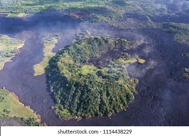 Aerial View Of Lava Flows From The Eruption Of Volcano Kilauea On Hawaii, May 2018