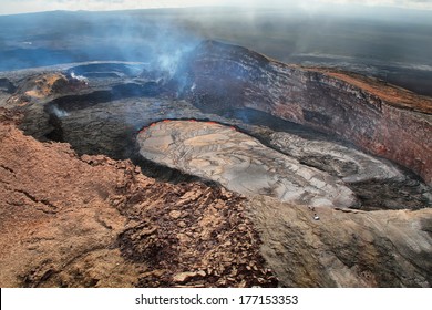 Aerial View Of Lava Lake Of Puu Oo Crater Of Kilauea Volcano In Big Island, Hawaii