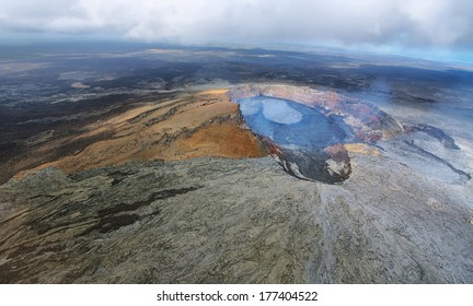 Aerial View Of Lava Lake Of Puu Oo Crater Of Kilauea Volcano In Big Island, Hawaii