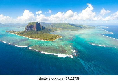 Aerial View Of Le Morne Brabant Mountain Which  Is In The World Heritage Site Of The UNESCO