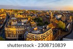 Aerial view of Leicester Town hall in Leicester, a city in England’s East Midlands region, UK