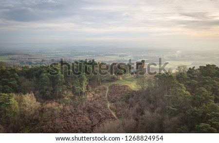 Aerial view of Leith Hill Tower in the Surrey Hills, UK