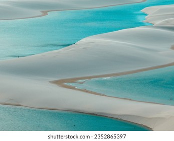 Aerial view of Lencois Maranhenses. White sand dunes with pools of fresh and transparent water. Desert. Barreirinhas. Maranhao State National Park. Brazil - Powered by Shutterstock