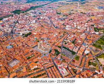 Aerial view of Leon cityscape with ancient Santa Maria de Leon Cathedral, Spain