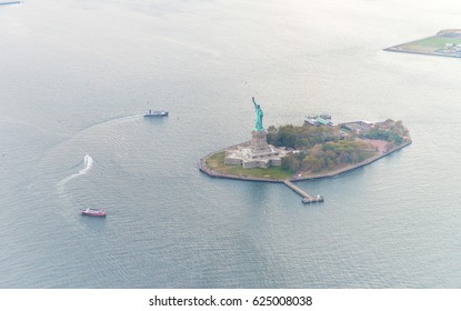 Aerial View Of Liberty Island, New York City.