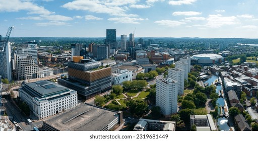 Aerial view of the library of Birmingham, Baskerville House, Centenary Square, Birmingham, West Midlands, England, United Kingdom. - Shutterstock ID 2319681449