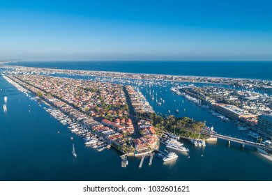 Aerial view of Lido Island in Newport Beach harbor in Orange County, California